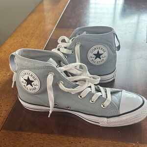 Converse Light Gray Leather High-Top Sneakers